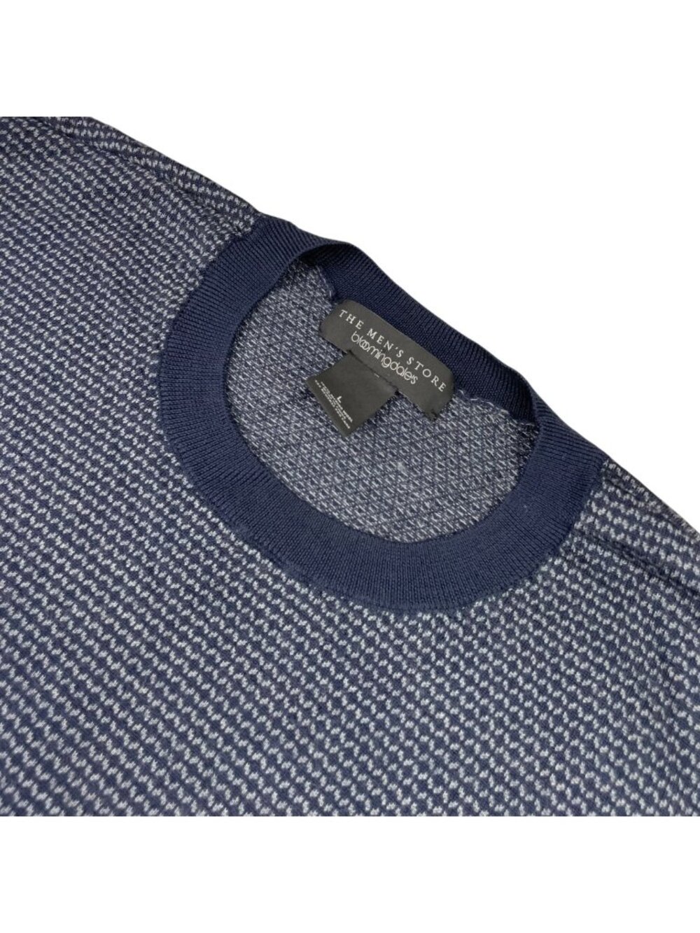 Bloomingdales Men's 100% Merino Wool Crewneck Pullover Sweater Navy/Gray • Large